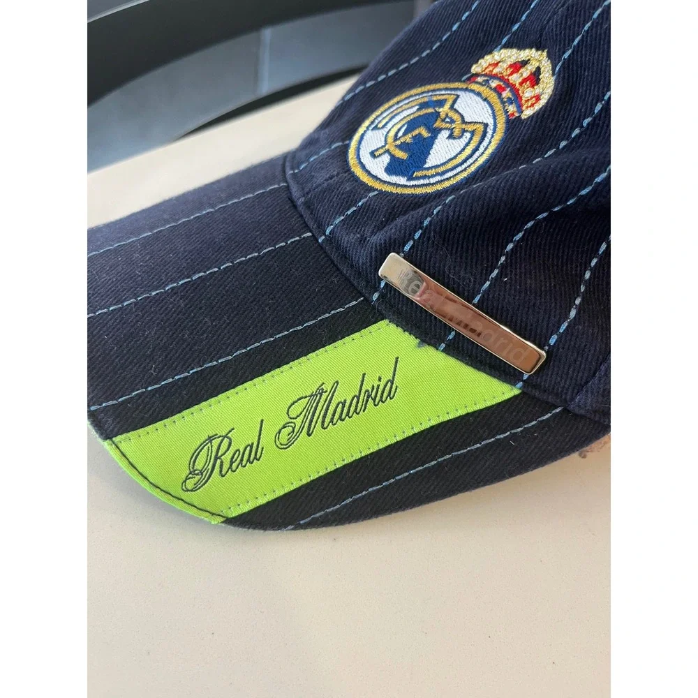 Real Madrid Official Baseball Cap Kids Navy Pinstripe Embroidered Logo 1902-2012